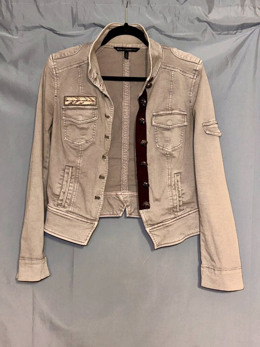 White House Black Market Gray Military Style Jacket Women’s Size 6 Cotton Blend
